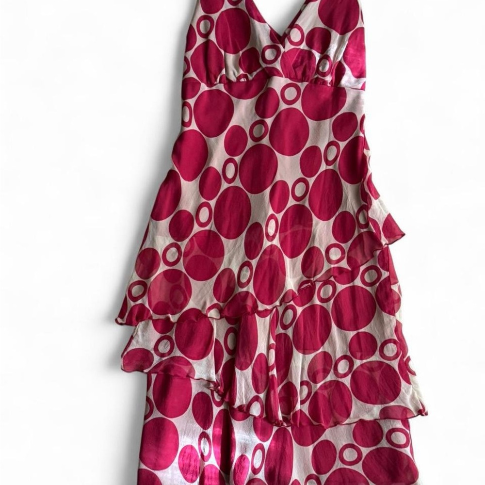 Chic Pink Circle Pattern Midi Dress
